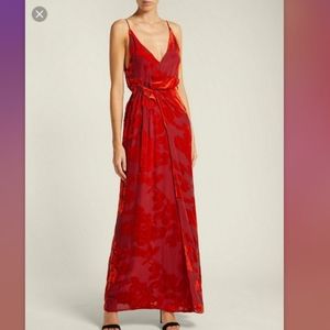 NWT Galvan London V-Neck Sleeveless Rose Velvet Devore Cami Evening Gown, SZ 6